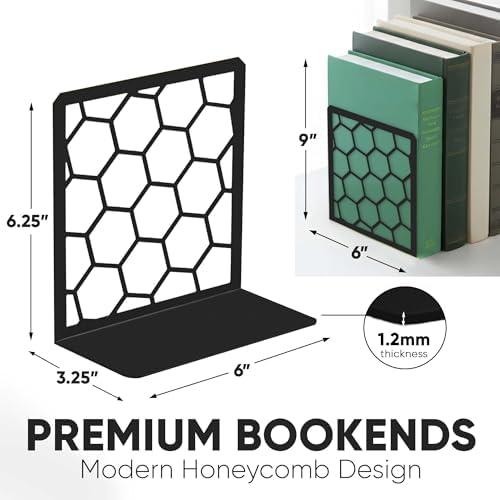 GEOMOD Premium Geometric Black Honeycomb Bookends for Shelves, Metal Book Ends Office, L-Shaped Stopper, Rustproof Decorative Unique Home, 6.25 (L) x 6 (W) inches, 2 Pairs - Geomod, (Pair of 2) - Image 2