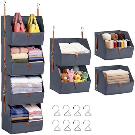 4-Tier Modular Sturdy Hanging Closet Organizer, Heavy-Duty Detachable Clothes Hanging Shelves with Reinforced Zippers and 8 Durable Hooks, Hanging Camper Organizer for Bedroom, RV, Nursery by Unknown