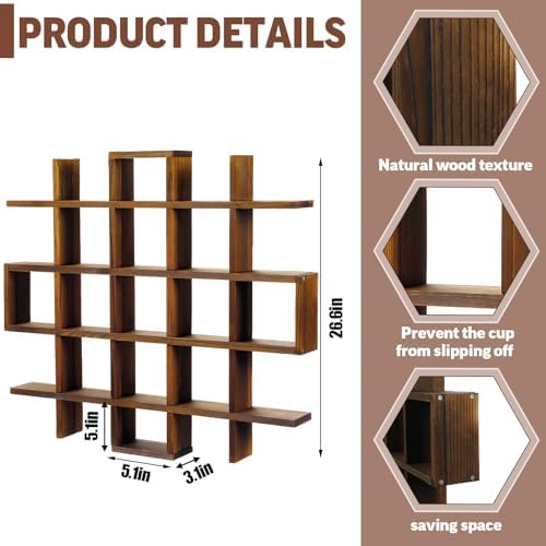 Suzile Mug Display Shelf Wall Mounted,Grid Size 5.1x5.1x3in,Rustic Brown - Image 2