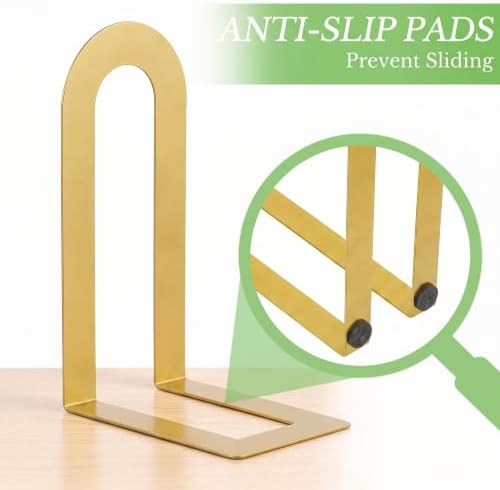 Sanwarm Bookends, 12 Pack, Metal, for Home Office Desk Shelves Gold Modern - Image 3