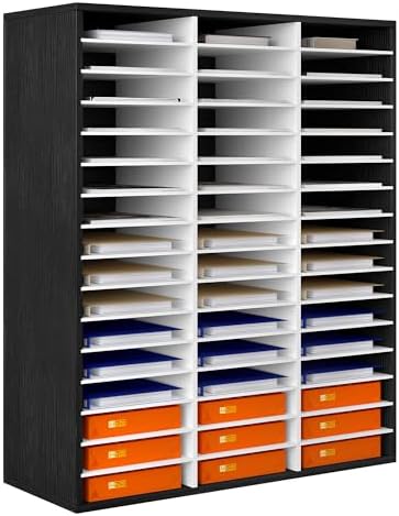 Mail Sorter Wood Literature Organizer, Student Mailbox for Classroom, Desktop Bill Paper sorter for Office Home School, 48 Compartments, White by PAG-Mass