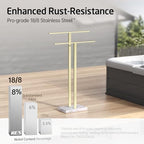 KES Standing Towel Rack with Heavy Marble Base, 2-Tier, Brushed Gold - Image 6