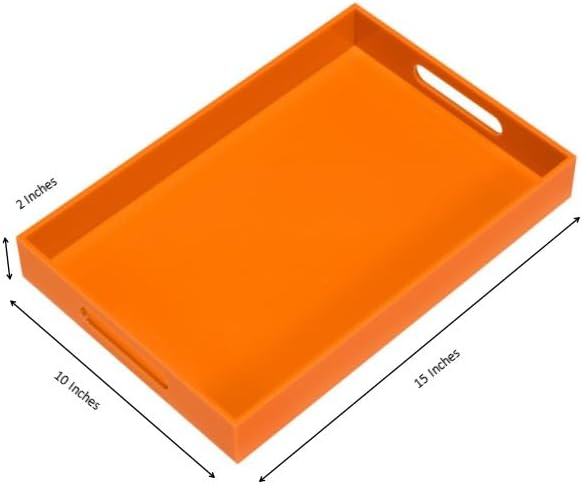 KEVLANG Orange Sturdy Acrylic Serving Tray with Handles-10x15Inch-Serving Coffee,Food,Breakfast,Butler-Kitchen Countertop Tray-Makeup Drawer Organizer-Vanity Table,Ottoman Tray-Decorative Tray - Image 2