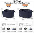 96L Woven Laundry Basket with Handles, Extra Blanket Basket,Navy - Image 2