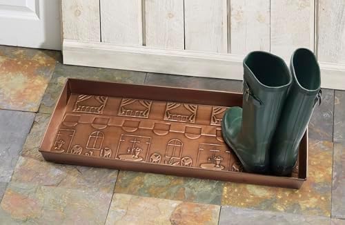 HF by LT Paris Café Pattern Metal Boot Tray, 30 x 13 inches, Antique Copper Finish - Image 3