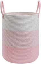 70L Pink Large Woven Laundry Basket, Clothes Hamper with Handles by HZFTJOY
