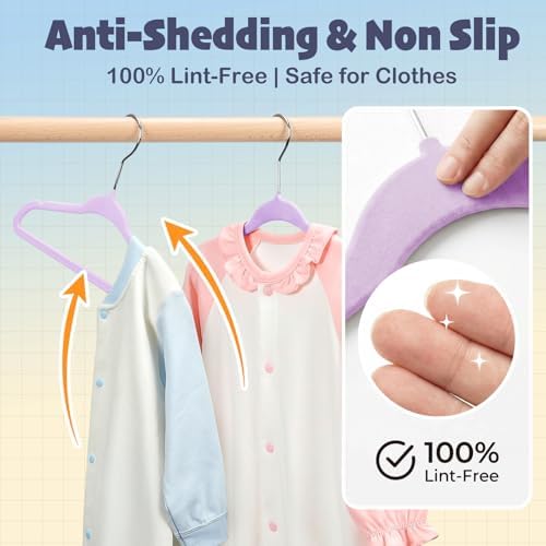 HOUSE DAY 11 Inch Velvet Baby Hangers, Premium Kids Hangers Lt-Purple 50 PC - Image 4