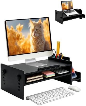 MyPlace Bamboo Monitor Stand Riser with Adjustable Height and Angle by MyPlace