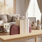 Brown 2 Pcs Boho Arch Concrete Bookends for Shelves, Rainbow - Image 3