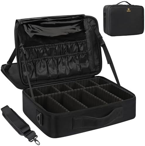 MONSTINA Large Makeup Case, 3 Layers Makeup Bag Cosmetic Organizer Brush Bag Barber Train Case Makeup Artist Box for Hair Curler Hair Straightener Brush Set and Cosmetics by MONSTINA