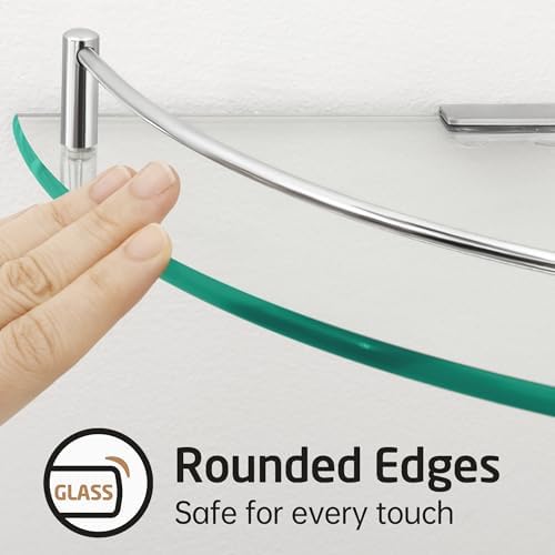 KES Glass Corner Shelf with Hooks 18/8 Stainless Steel, Tempered Glass Bathroom Corner Shelf with Rail, Shower Glass Shelf 2 Pack Wall Mounted, Polished Finish, BGS2101A-P2 - Image 6