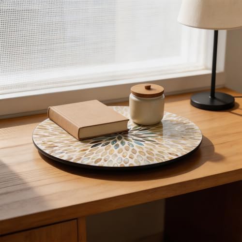 13.4" Mother of Pearl Lazy Susan, Table Centerpiece Round Shell Decorative Lazy Susan Turntable Rotating Tray Organizer for Cabinet Counter Gift Kitchen Office Cafe Home Decor (Beige Blue) - Image 7