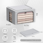 CYhom 3Pack Frame Storage Box - Clothes Storage Bin Bags Oxford Fabric Foldable Stackable Container Organizer Set with Clear Window & Carry Handles Large Capacity (Grey, Small-22L) - Image 5
