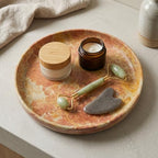 YKAJO Caramel Gold Round Marble Tray, 10" Deep Catchall Vanity Organizer - Image 2