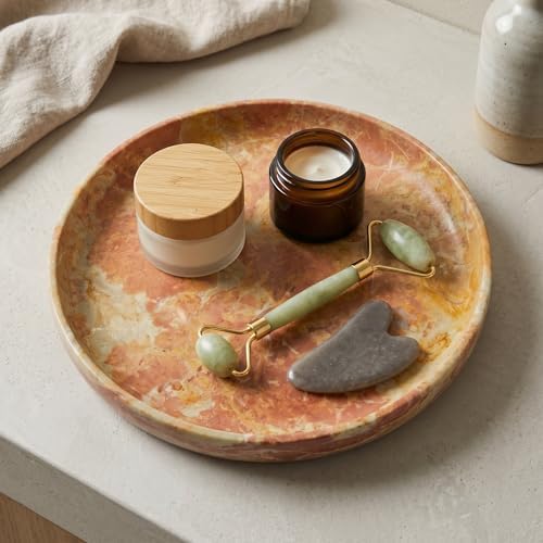 YKAJO Caramel Gold Round Marble Tray, 10" Deep Catchall Vanity Organizer - Image 2