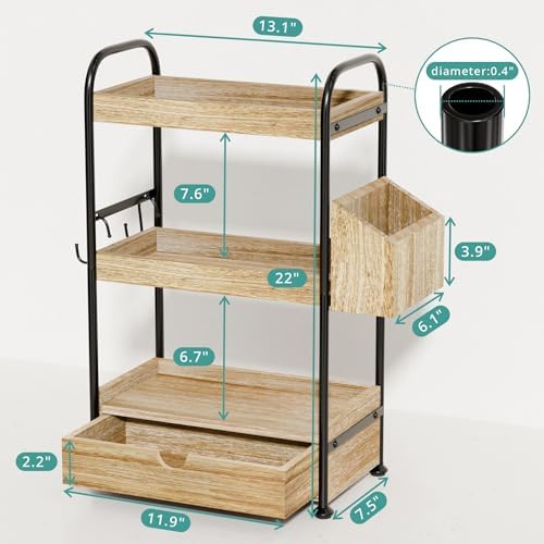 Kottwca 3-Tier Bathroom Counter Organizer, Wooden Vanity Shelf, Light Brown - Image 3