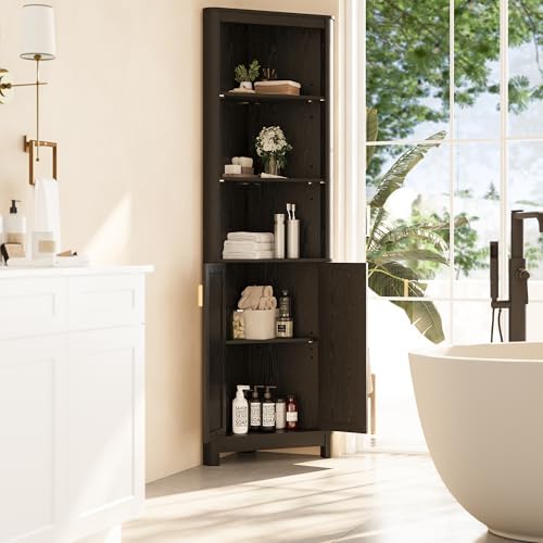 INNOD 69" Tall Corner Shelf with Doors, 6-Tier Corner Storage Cabinet with Doors, Space Saver Shelf for Bathroom, Bathroom Floor Cabinet for Living Room Kitchen, Hallway - Image 6