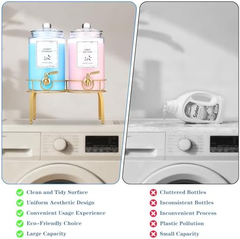 Glass Laundry Detergent Dispenser- 1 Gallon Glass Fabric Softener Dispenser with Leak-Proof Stainless Steel Faucet & Stand. Large Laundry Soap Container for Washer Room Organization &Storage - Image 6