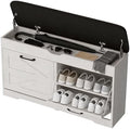 39" Shoe Storage Bench with Seat Cushion, Wood, Ash White by Unknown
