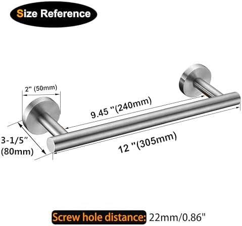 Nolimas 12 Inch Bath Hand Towel Bar SUS 304 Stainless Steel Towel Rod Rack Holder Round Wall Mounted Suit for Kitchen, Living Room&Toilet, Bathroom,Anti Rust Brushed Nickel-2 Pack - Image 3