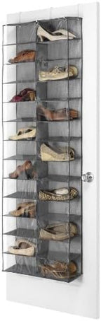 Whitmor Over The Door Shoe Organizer, 26 Pocket Over Door Shoe Shelves, Space Saving Hanging Shoe Organizer, Door Shoe Rack for Closet Organizer & Storage，63" L x 22" W x 6" H, Transparent & Gray - Image 5