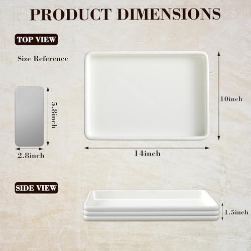 Leinuosen 14" White Rectangle Concrete Tray, Decorative with Cork Base - Image 3