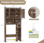 Over the Toilet Storage Cabinet, Freestanding Storage Cabinet Over Toilet, Bathroom Storages Organizer Cabinets with Toilet Paper Holder Stand and Adjustable Shelf, Walnut - Image 2