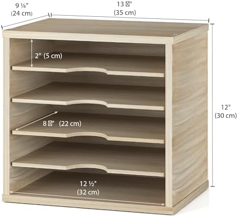 Ballucci 5-Tier File Organizer for Desk, Mail Sorter, Office Desk Organization, Paper Storage Organizers, Folder Holder for Desk, Letter Trays & Stacking Supports, Brushed Wood - Image 3