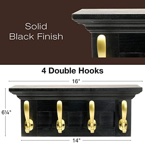 EXCELLO GLOBAL PRODUCTS Black 16" Coat Rack with 4 Gold Hooks: Ready to Hang Entryway Coatrack for Organization of Jackets, Hats, Scarves, Keys & Purses (Black) - Image 3