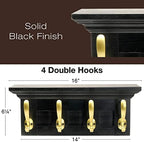 EXCELLO GLOBAL PRODUCTS Black 16" Coat Rack with 4 Gold Hooks: Ready to Hang Entryway Coatrack for Organization of Jackets, Hats, Scarves, Keys & Purses (Black) - Image 3