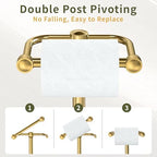 Toilet Paper Holder Stand, Modern Bathroom Free Standing Toilet Paper Roll Holder, Post Pivoting Toilet Paper Stand with Stainless Steel Tissue Rack, Rust-Proof & Heavy Stable Base（Brushed Gold） - Image 3