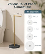 FORIOUS Toilet Paper Holder Stand with Storage for 4 Rolls, Black and Gold - Image 5