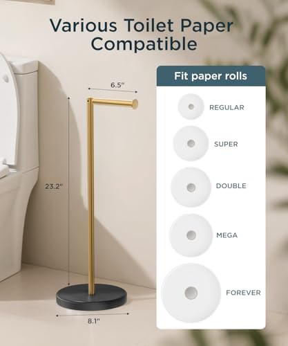 FORIOUS Toilet Paper Holder Stand with Storage for 4 Rolls, Black and Gold - Image 5