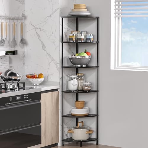 6 Tier Corner Book Shelf, 54.4", Marble Black - Image 5