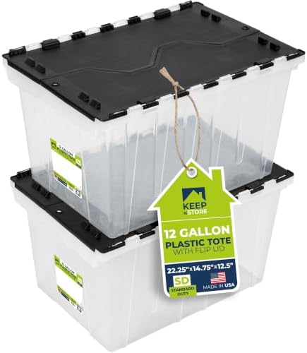 12 Gallon Clear Storage Tote with Flip Lid, Standard Duty, Pack of 2 by KeepNStore