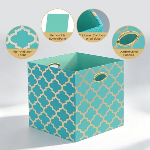 Posprica 13x13x13 Storage Cube Bins, Collapsible Storage Bins Fabric Storage Cubes Organizer Baskets Box Drawers for Shelves, Closet, Wardrobe, Bookshelf, Cabinet, Sky Blue/Gold Lantern, 4 Pack - Image 3