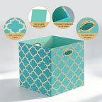 Posprica 13x13x13 Storage Cube Bins, Collapsible Storage Bins Fabric Storage Cubes Organizer Baskets Box Drawers for Shelves, Closet, Wardrobe, Bookshelf, Cabinet, Sky Blue/Gold Lantern, 4 Pack - Image 3