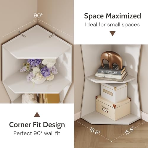 6-Tier Wavy Corner Shelf, Wooden Tall Corner Bookshelf, White - Image 5