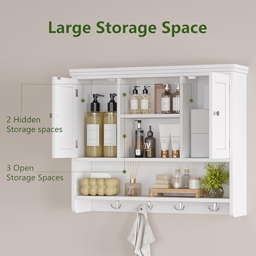 31.5"W Bathroom Wall Cabinet with Hooks, 3-Tier Wall Mounted Cabinet - Image 6