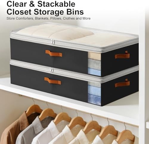 Under Bed Storage Bins - 98L Height-adjustable Under Bed Storage Containers, Compression Blanket Storage Comforter Storage Sweater Storage, Clothes Storage Bins With Clear Window, 2 Pack Black - Image 5