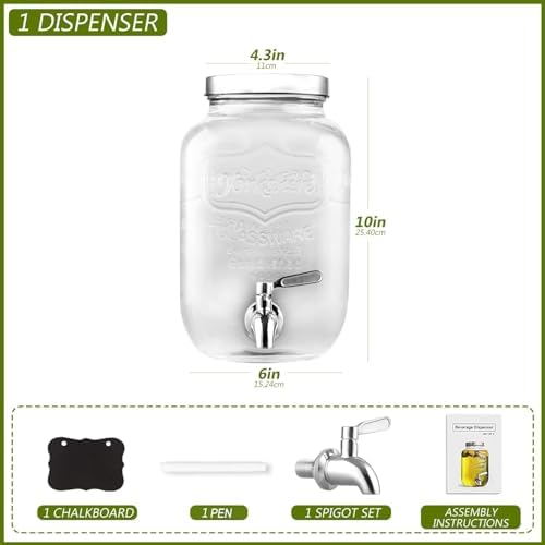 1 Gallon Drink Dispenser with Spigot 18/8 Stainless Steel – Airtight & Leakproof Glass Sun Tea Jar with Anti-Rust Lids, Beverage Dispenser for Parties - Laundry Detergent Holder (Pack of 2) - Image 5