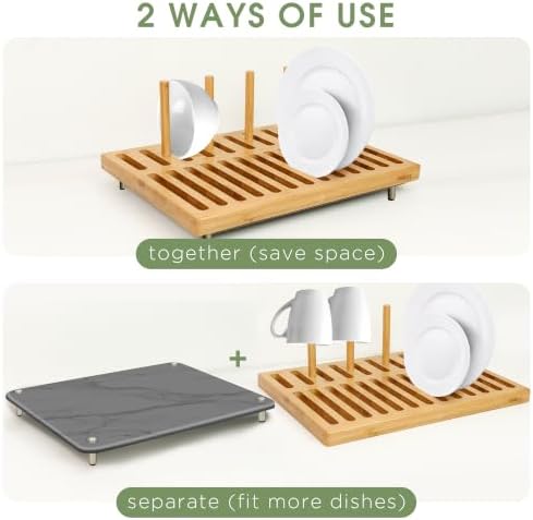 Sofort Bamboo Dish Rack with Absorbent Stone Dish Drying Mat - Image 3
