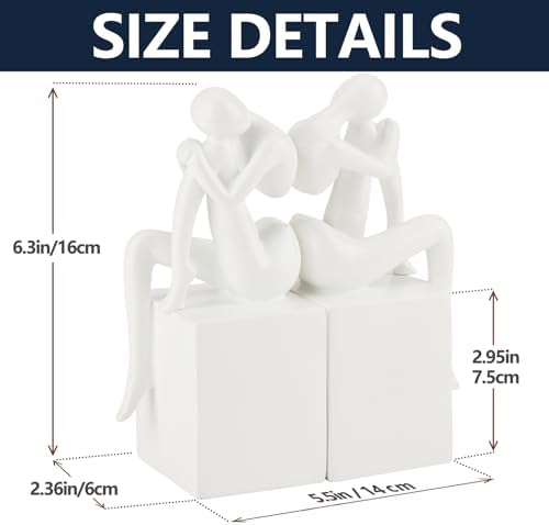 White Book Ends Decorative, Girl Thinker Design, Modern Bookends for Shelves, Non-Skid Heavy Duty Resin Book Stopper for Books, Bookends with Base, Resin, 1Pair/2Piece - Image 2