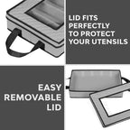 Flatware Storage Case 5 Compartments Silverware Container Box, Gray - Image 5