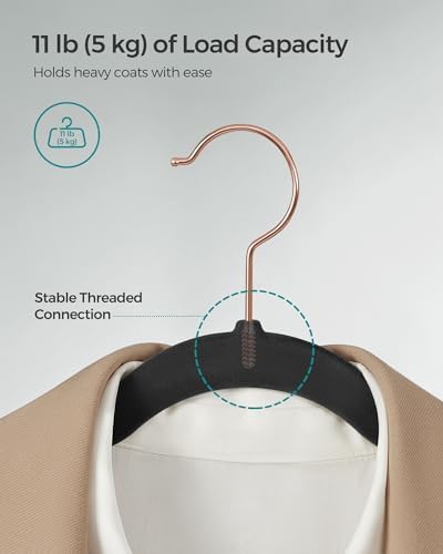 SONGMICS Velvet Hangers 50 Pack, Non-Slip with Rose Gold-Colored Swivel Hooks, Slim Space-Saving for Closet, Heavy-Duty, Black UCRF026B50 - Image 5