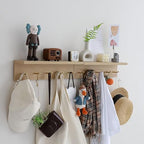 Marine Plywood Wall Mounted Coat Rack with Shelf & Key Hooks, 5 Brass Hooks Entryway Organizer, Modern Floating Shelf for Bedroom Hallway, Space-Saving Home Storage Rack (2, Oak Finish) - Image 7