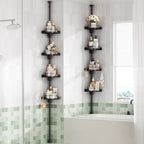 akinbas 360° Rotating Shower Caddy Tension Pole with 4-Tier Rustproof Lazy Susan 35-128 Inch No Drilling Coner Shelves Adjustable Shower Rack for Bathroom Bathtub Washbasin Plant Storage (Black) - Image 2