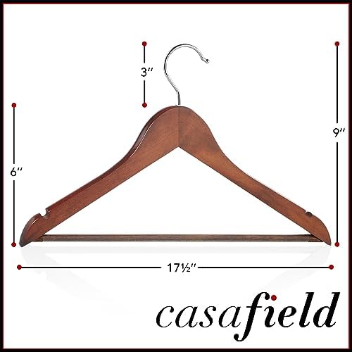 Casafield - 40 Walnut Wooden Suit Hangers - Premium Lotus Wood with Notches & Chrome Swivel Hook for Dress Clothes, Coats, Jackets, Pants, Shirts, Skirts - Image 5