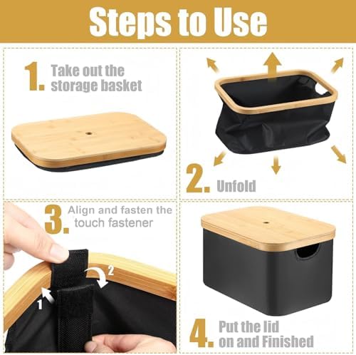 Novabright 2 Pcs Collapsible Storage Basket with Bamboo Lids 15" x 10" Foldable Fabric Storage Bins with Handles for Organizing Shelves Closet Laundry Room Bathroom Clothes Towel(Black) - Image 6