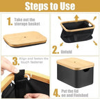 Novabright 2 Pcs Collapsible Storage Basket with Bamboo Lids 15" x 10" Foldable Fabric Storage Bins with Handles for Organizing Shelves Closet Laundry Room Bathroom Clothes Towel(Black) - Image 6